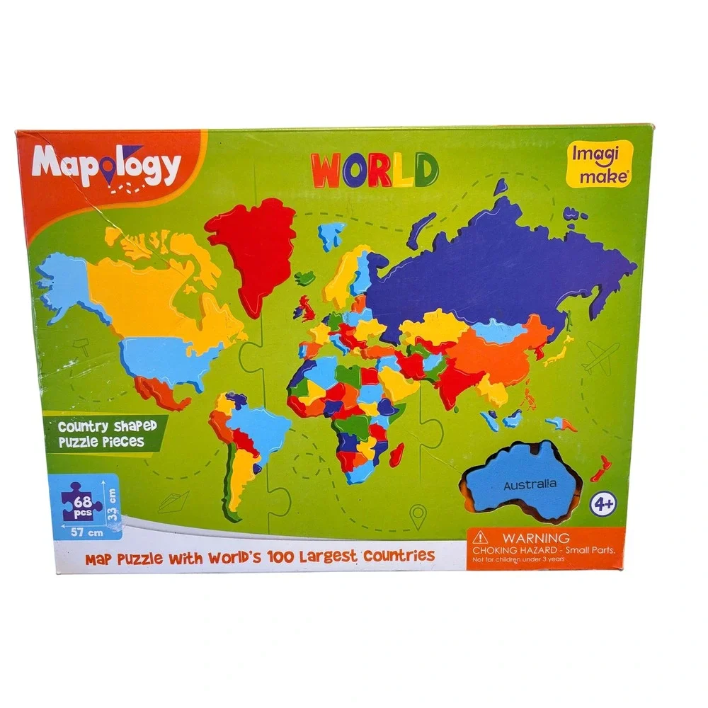 Imagimake Mapology World Map Puzzle Kids OS Multicolor Good 68pc Foam Puzzle